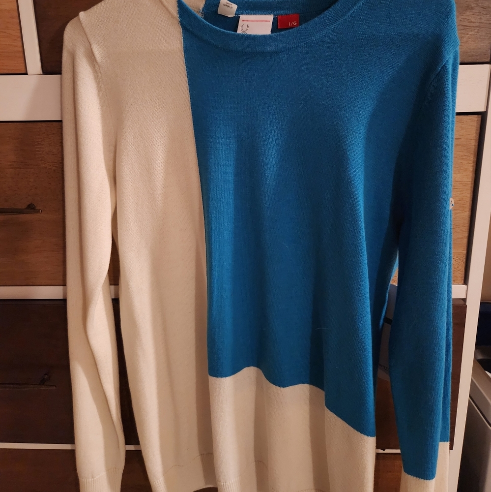 Spyder Colorblock Wool Blend Sweater,  Riviera Blue & White (Women's Large) NWT!